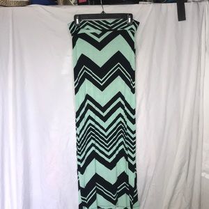 Mint green and black chevron stripes maxi skirt